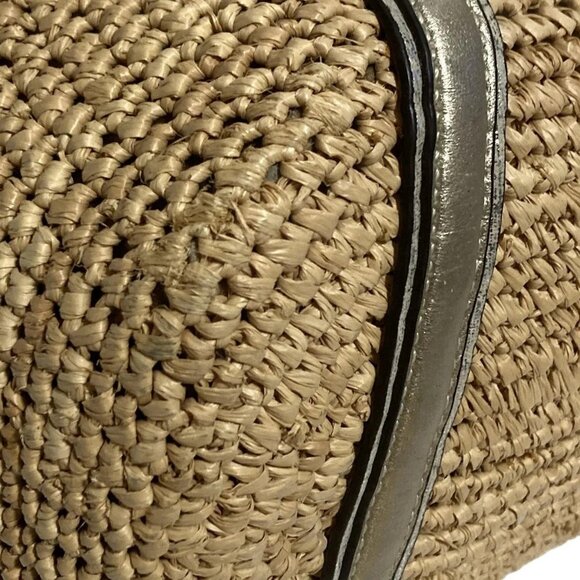 Auth COACH - 16886 Beige Gold Straw Leather Canvas Tote Bag - Picture 9 of 9